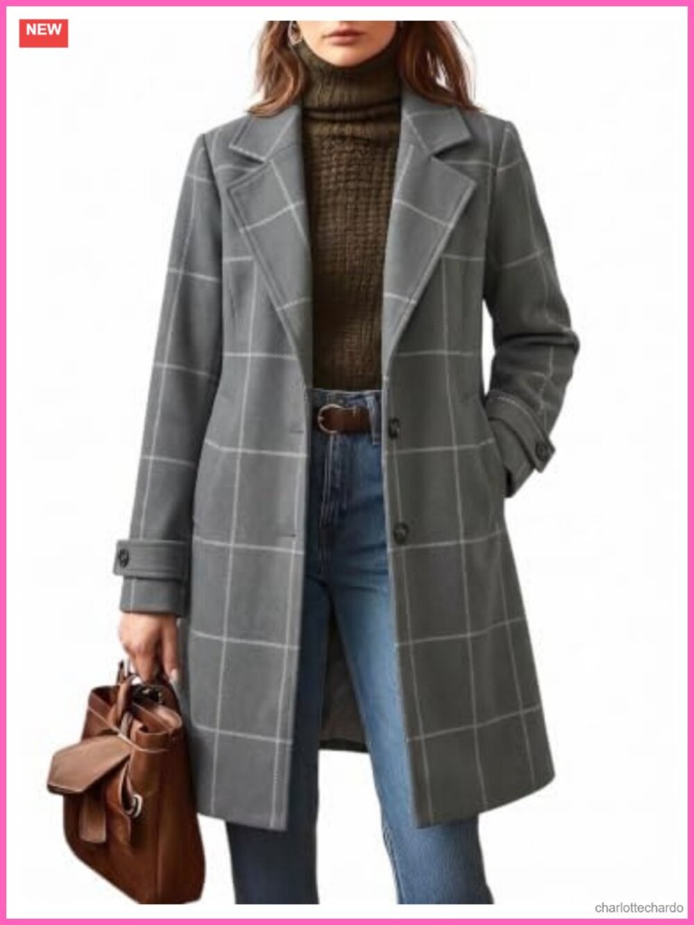 Wool Blend Plaid Mid Length Single Breasted Trench Coat